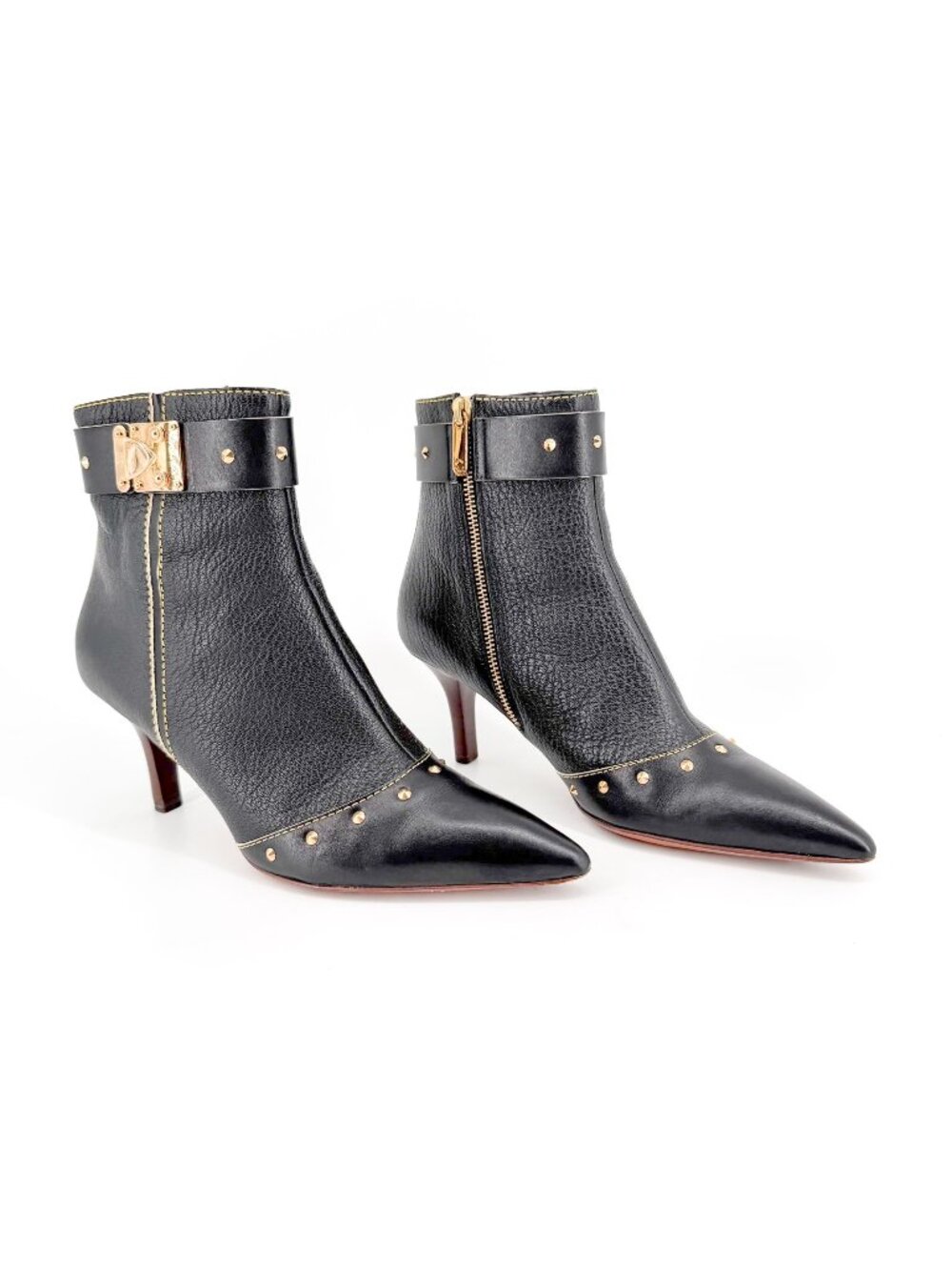 Louis Vuitton S Lock Studded Leather Ankle Boots Black Size 38 US 8 Women’s